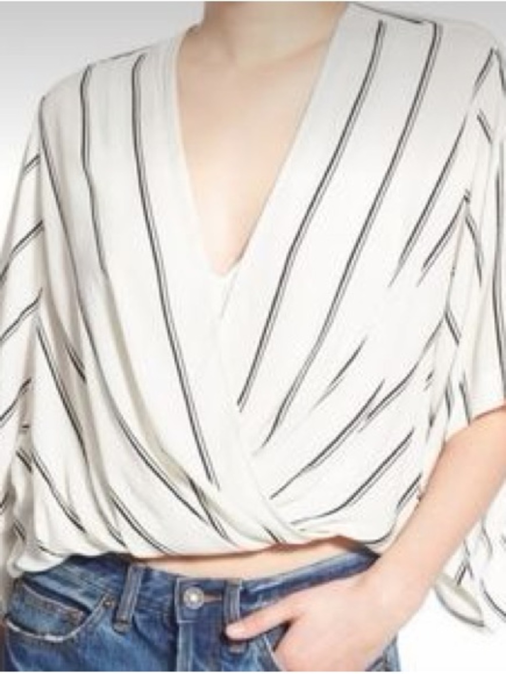 Women’s Free People Black/White Striped Cropped Wrap Blouse Size Medium